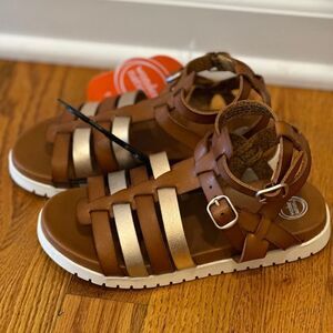 Girls Gladiator Brown Gold White Comfort Non-Marking Sandal - NWT